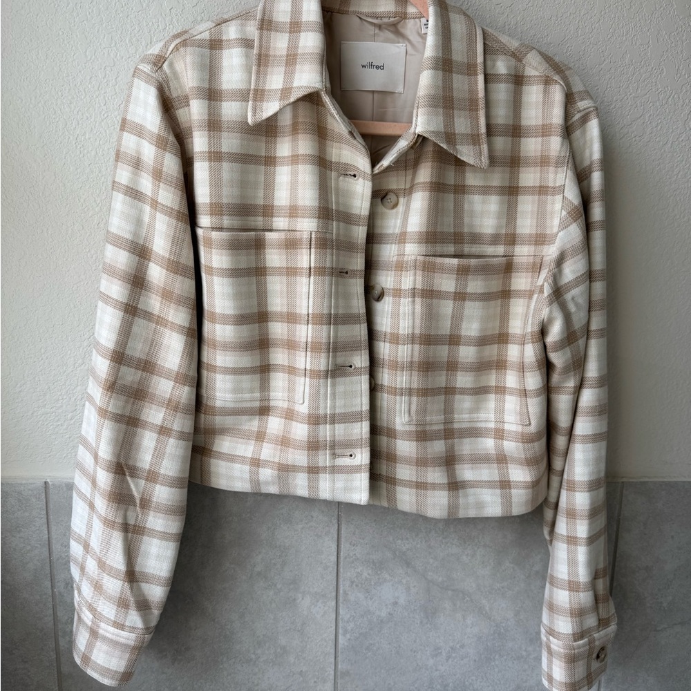 Aritzia Wilfred Checkered Blazer - Cream and Tan